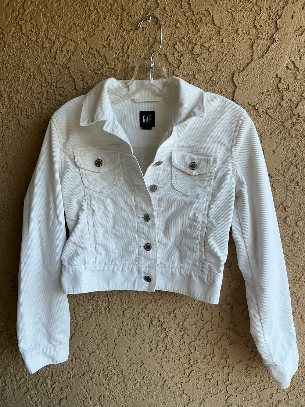 GAP White Corduroy Cropped Trucker Jacket XS Button Front Denim Style